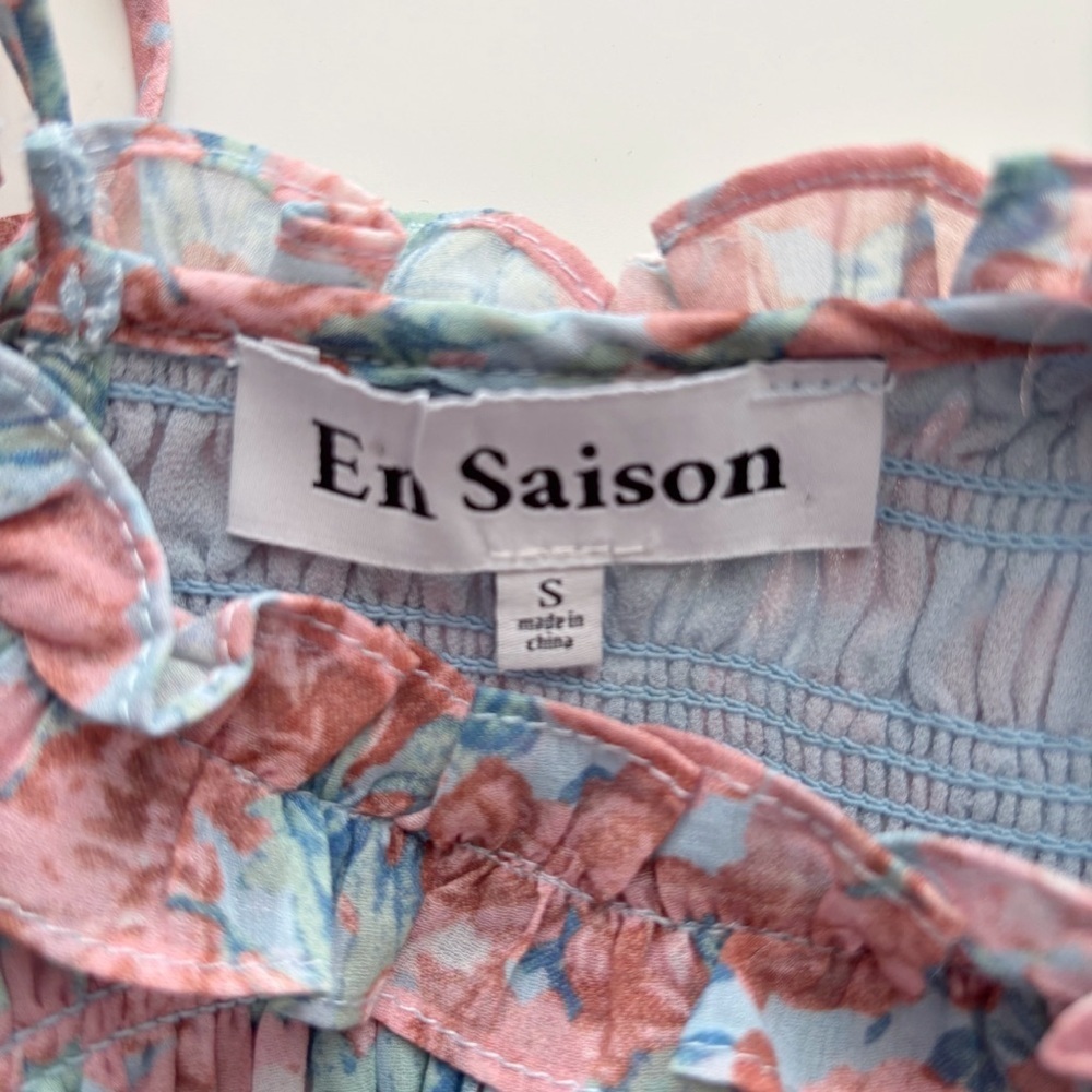 En Saison Watercolor Floral Smocked Blouse Small Cottagecore - Picture 7 of 9